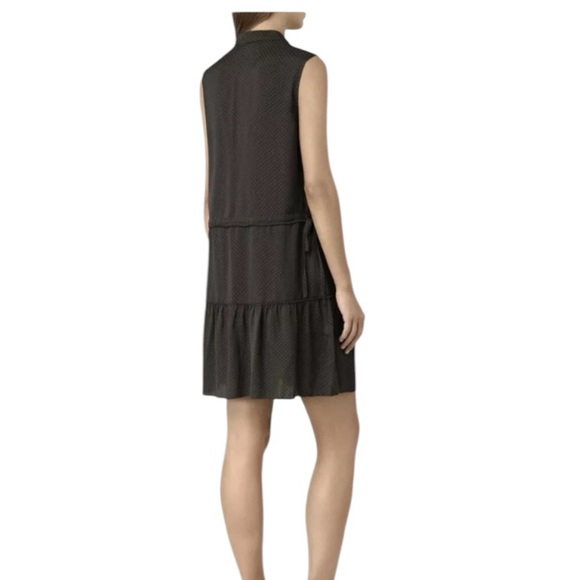Allsaints Polka Dot Dress New Lin Black Size 4 Cinch Drawstring Mini Button Up - Picture 5 of 13